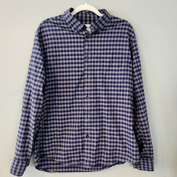 Goodfellow Men's Button Down Dress Shirt Blue and White Plaid Slim Fit. Sz Large - Picture 1 of 14